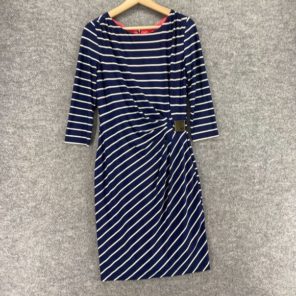 Jessica H Dress Women 6 Blue Striped Sheath Midi Zipper Lined Long Sleeve Casual - Picture 4 of 9